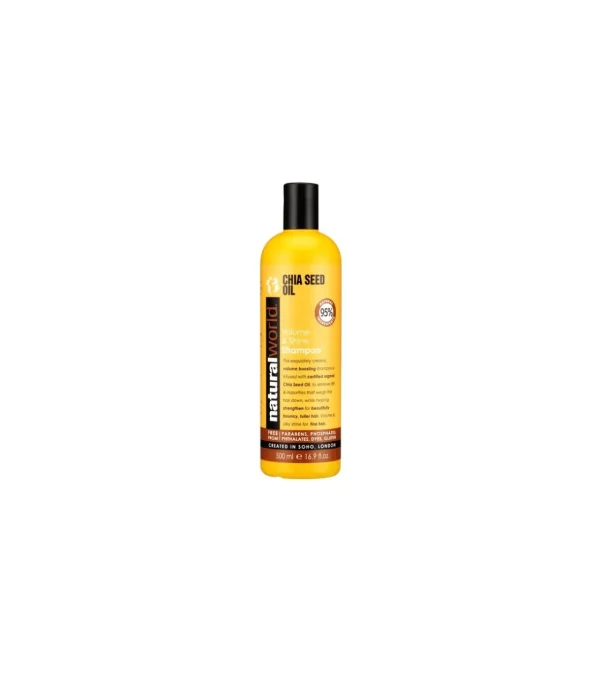 NATURAL WORLD CHIA SEED OIL VOLUME & SHINE SHAMPOO 500ML^ Cabello