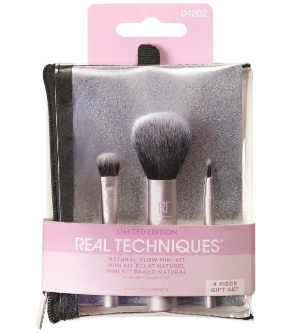 REAL TECHNIQUES Edición Limitada HOLIDAYS: Natural Glow Mini Kit? - Set brochas mini rostro con estuche REAL TECHNIQ^ Mantas/kit Pinceles