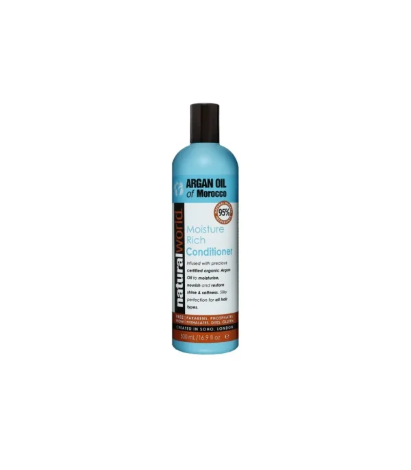 NATURAL WORLD MOROCCAN ARGAN OIL MOISTURE RICH CONDITIONER 500ML^ Cabello