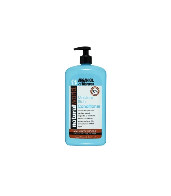 NATURAL WORLD MOROCCAN ARGAN OIL MOISTURE RICH CONDITIONER 1000ML^ Cabello